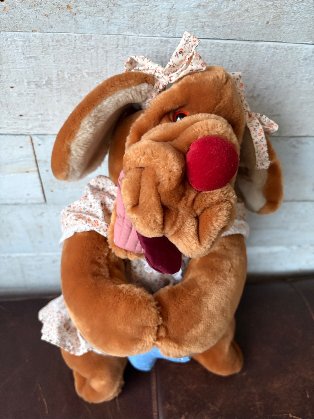 Vintage 1981 Ganz Wrinkles Dog Plush Puppet Floral Dress Heritage Collection